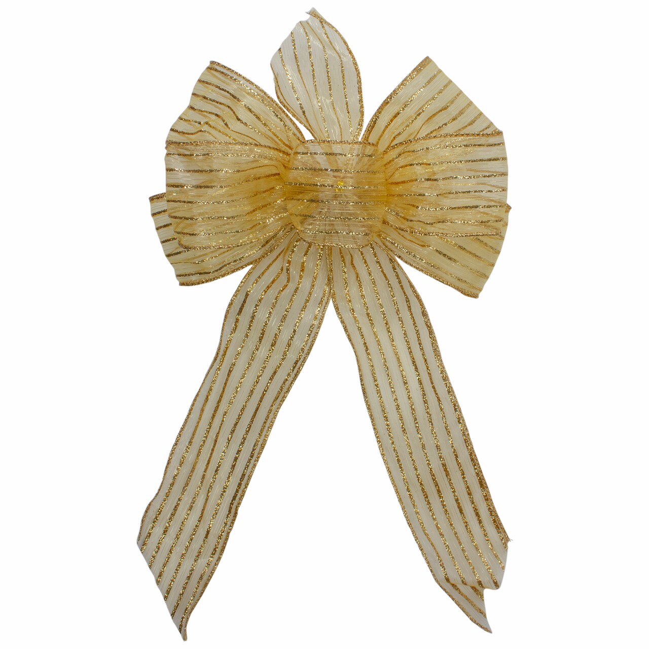 Northlight Glitter Striped 6-Loop Christmas Bow Decoration - 9" x 14" - Gold